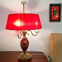 lampada ottone e ceramica decorata vintage