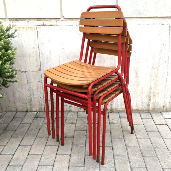 sedie da bistrot in ferro e legno a stecche vintage