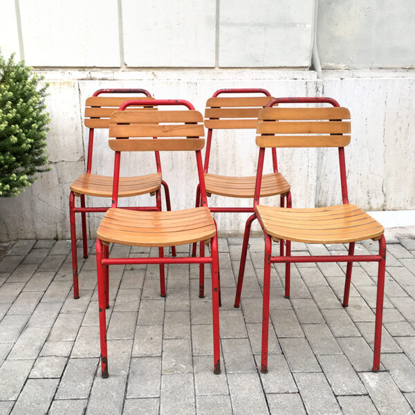 sedie da bistrot in ferro e legno a stecche vintage