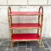 libreria in bamboo e formica rossa vintage