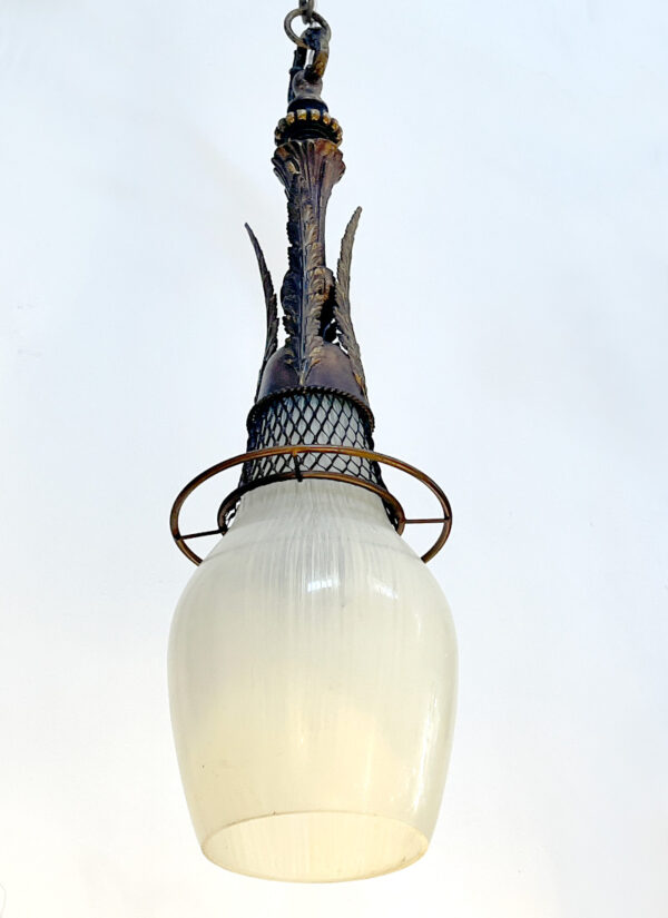 lampadario olandese anni 40 vintage bronzo e vetro