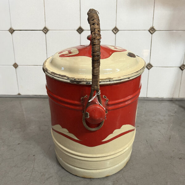 secchio in latta smaltata vintage con coperchio
