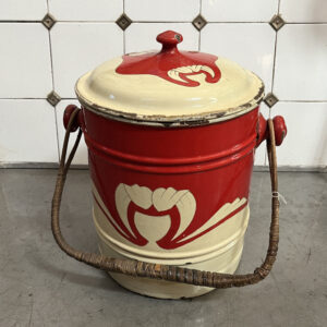 secchio in latta smaltata vintage con coperchio